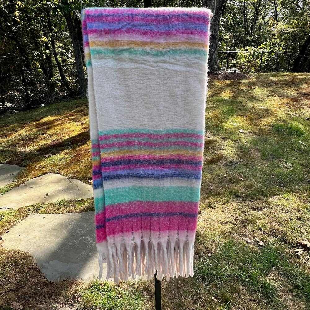 Free People Fringe Pastel Stripe Blanket 60x50 Ultra Soft Striped Throw NWT